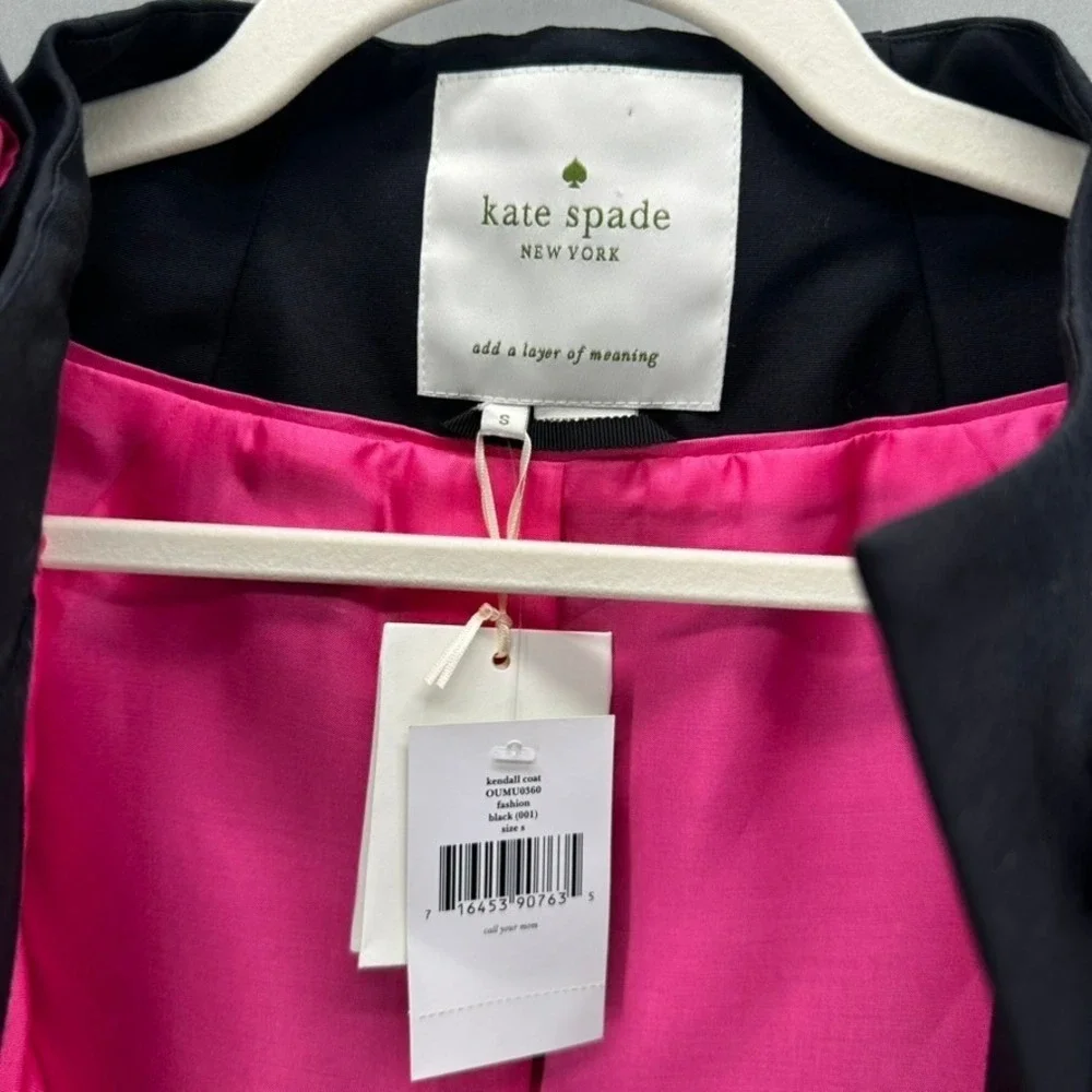 NWT Kate Spade Kendall Swing Coat Black Silk Blend Size S Bow Neck Preppy Dainty
